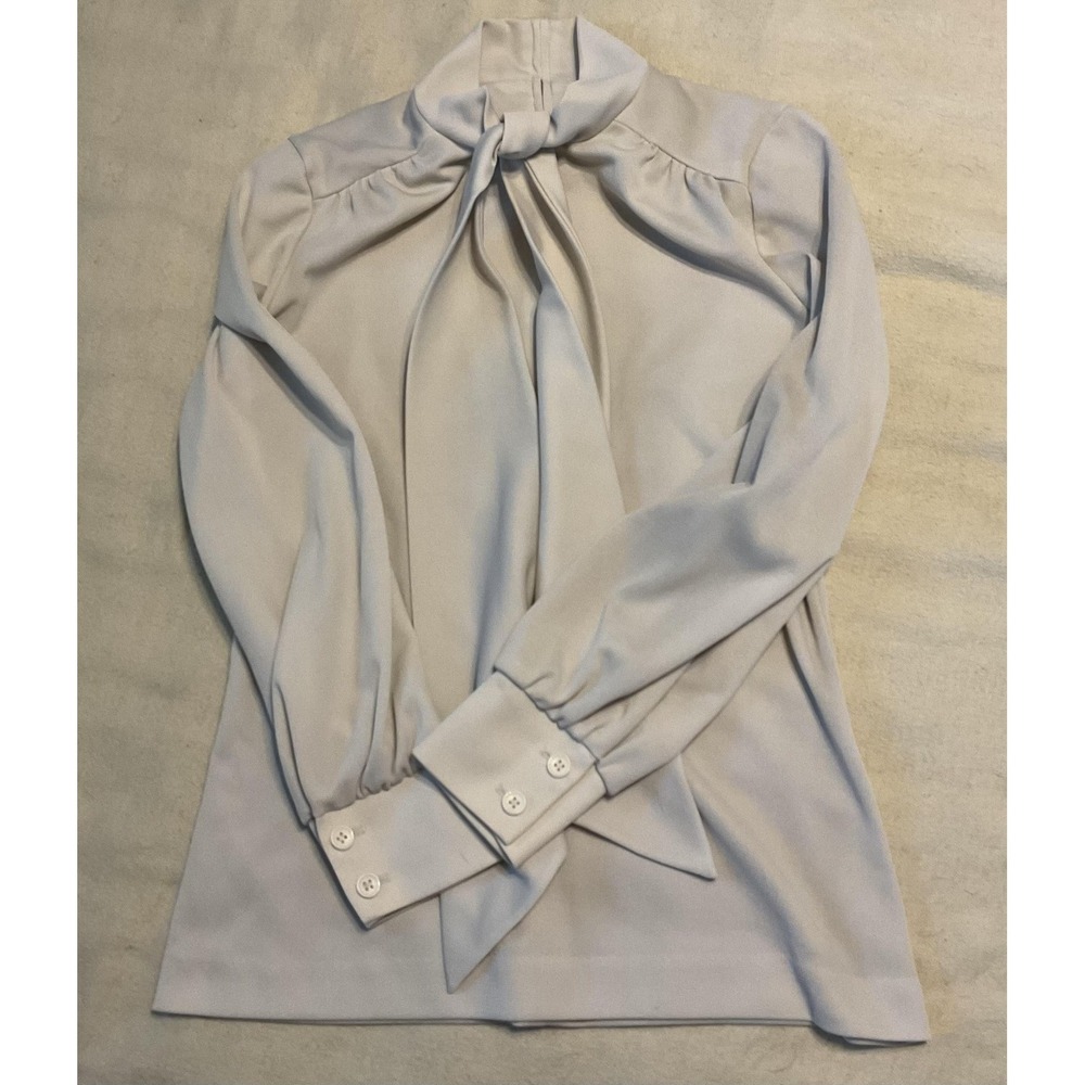 Vintage‎ ACT III Shirt Womens Small Cream Tie Neck Bow Blouse 70s